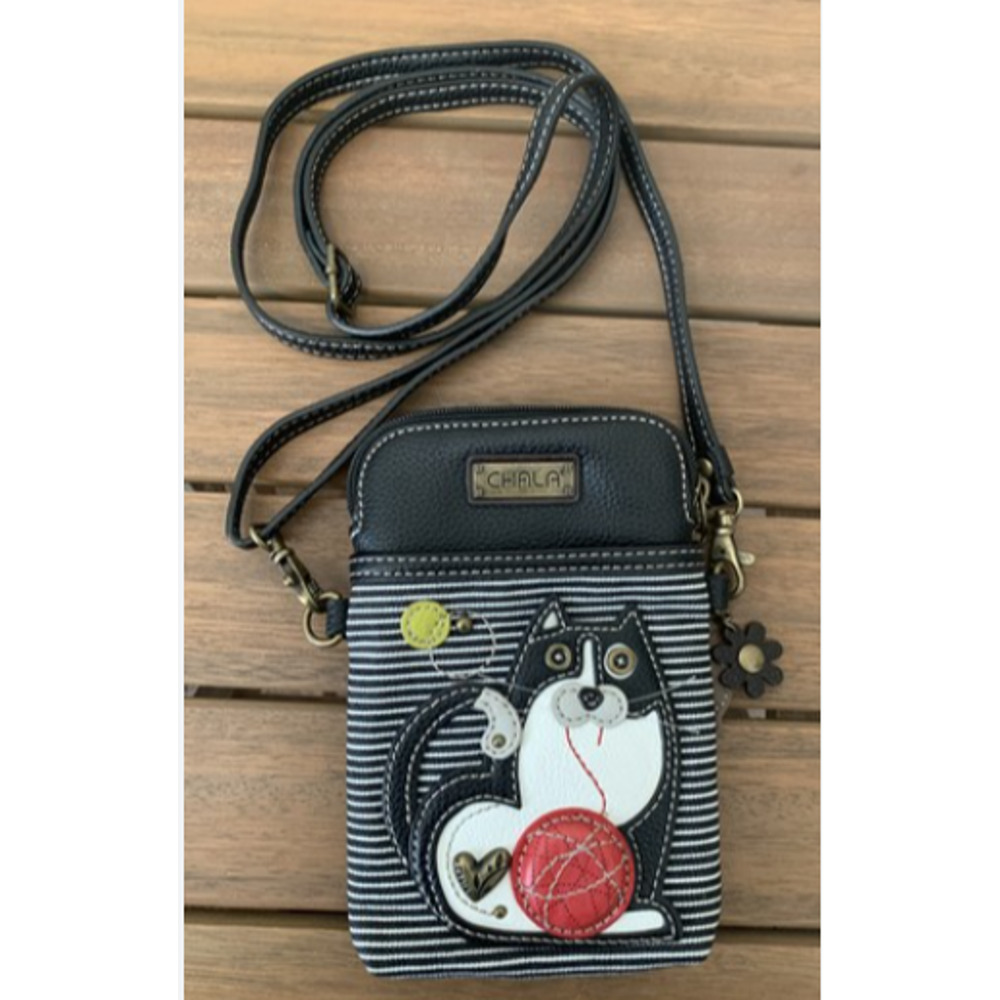 Chala Handbags Cell Phone Crossbody Bag Cat striped black & white convertible